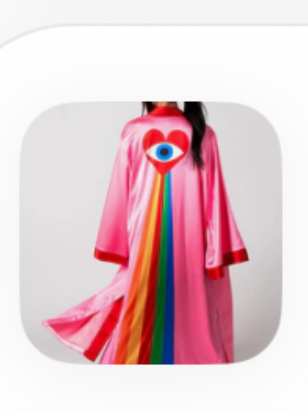 Dressed in LALA Pink Satin Kimono with Rainbow Eye Motif